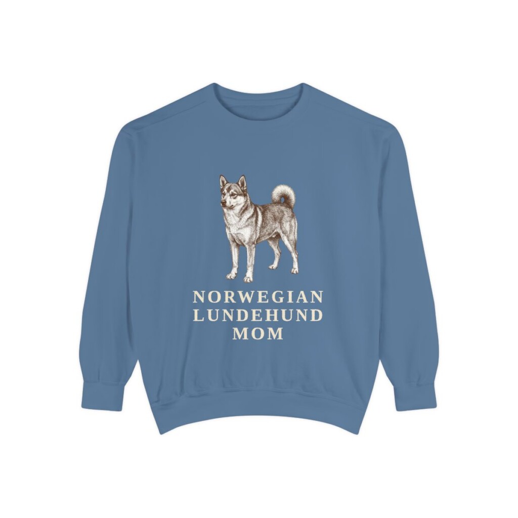 Norwegian Lundehund Mom Sweatshirt, Blue Jean, front view