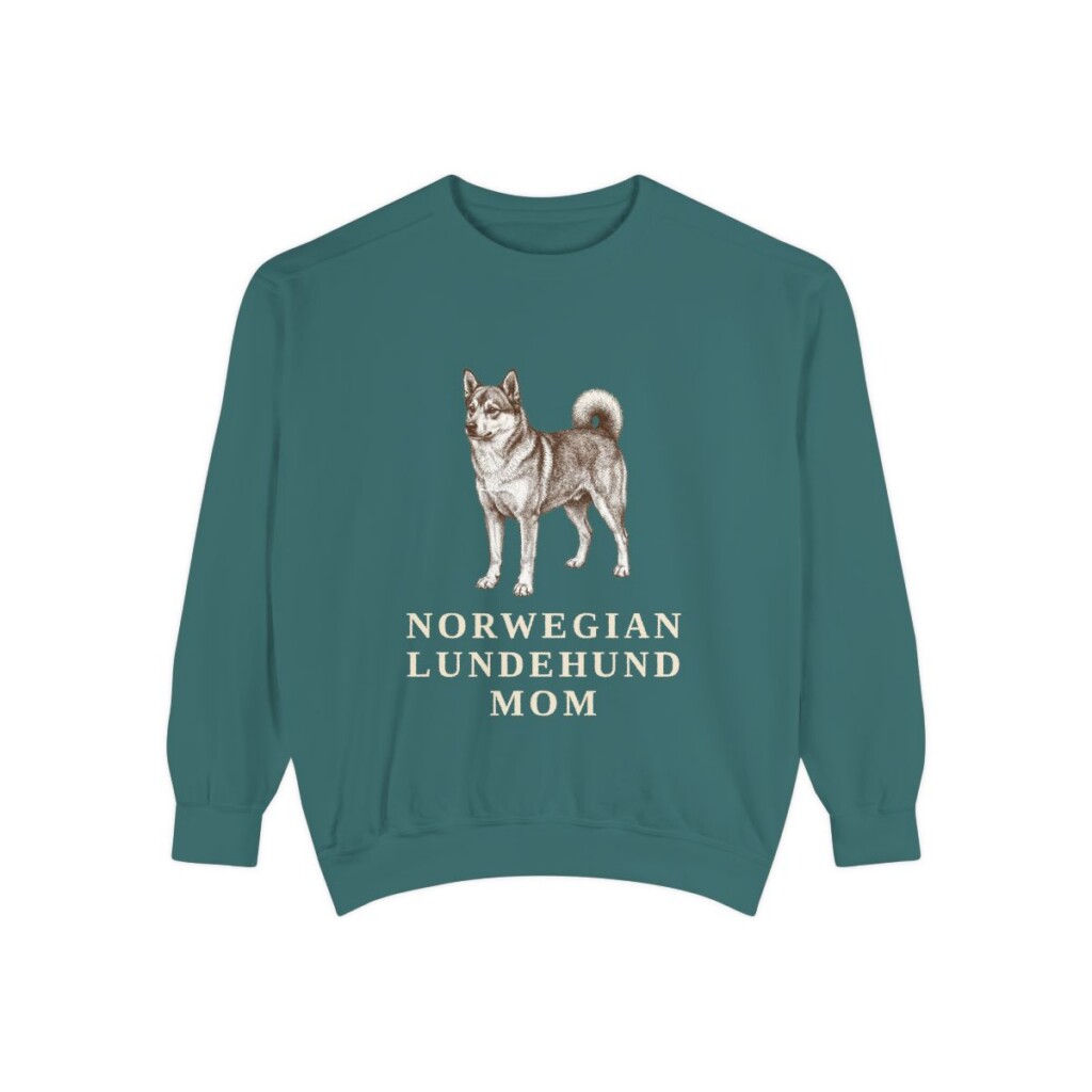 Norwegian Lundehund Mom Sweatshirt, Blue Spruce, front view