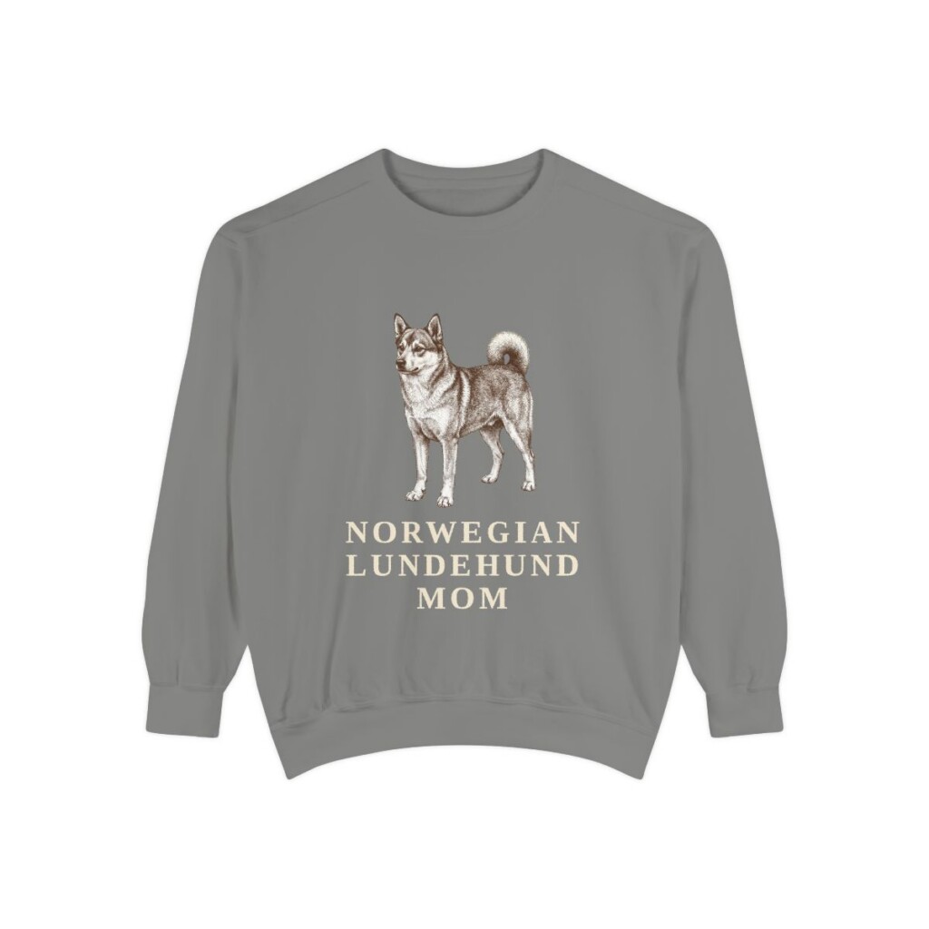 Norwegian Lundehund Mom Sweatshirt, Grey, front view