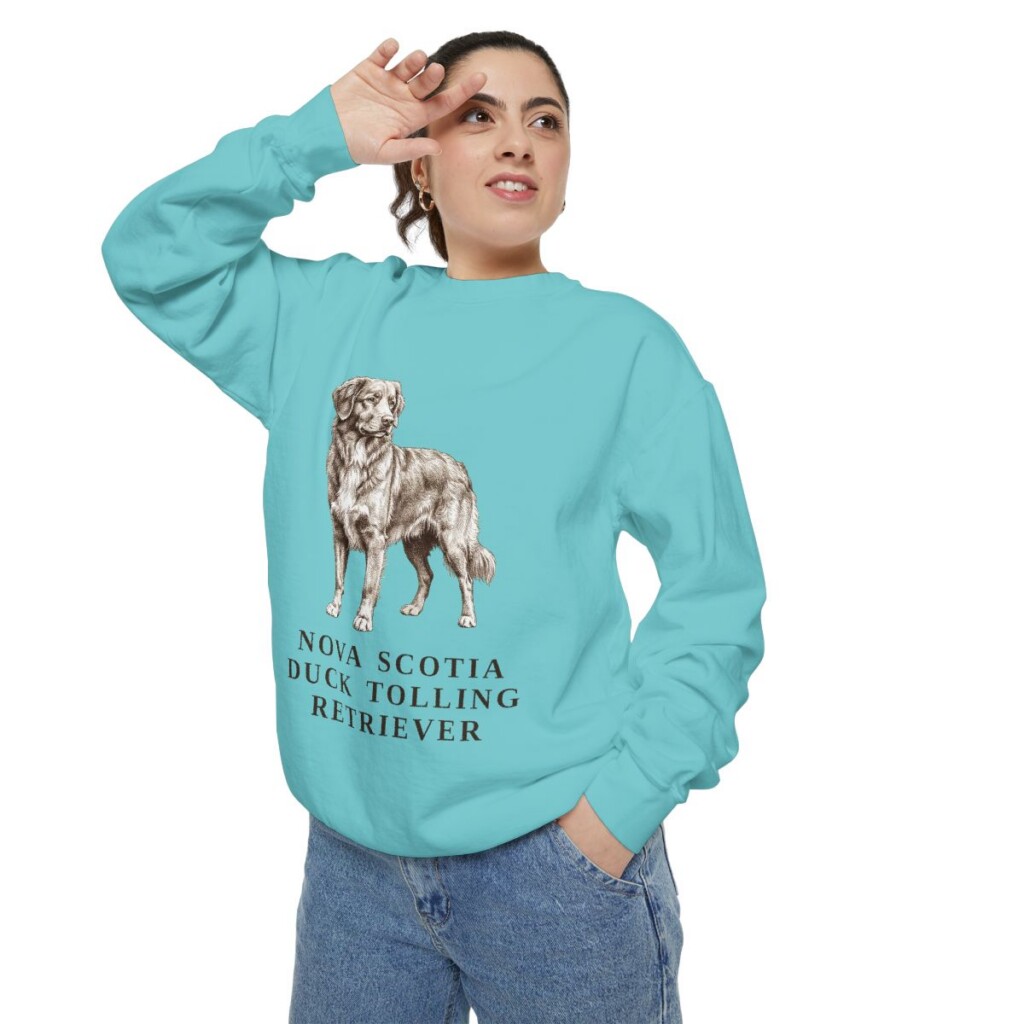 Nova Scotia Duck Tolling Retriever Sweatshirt, Chalky Mint, person 2 context