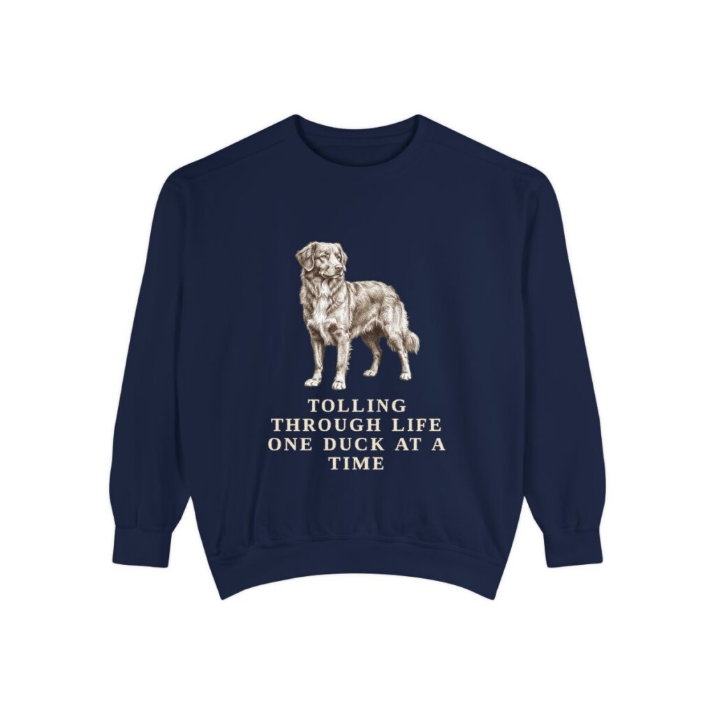 Nova Scotia Duck Tolling Retriever Humor Sweatshirt, True Navy, front view