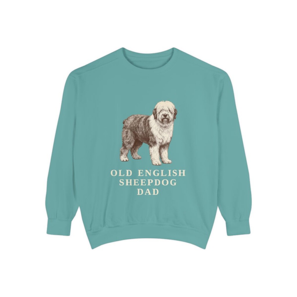 Old English Sheepdog Dad Sweatshirt, Seafoam, front view