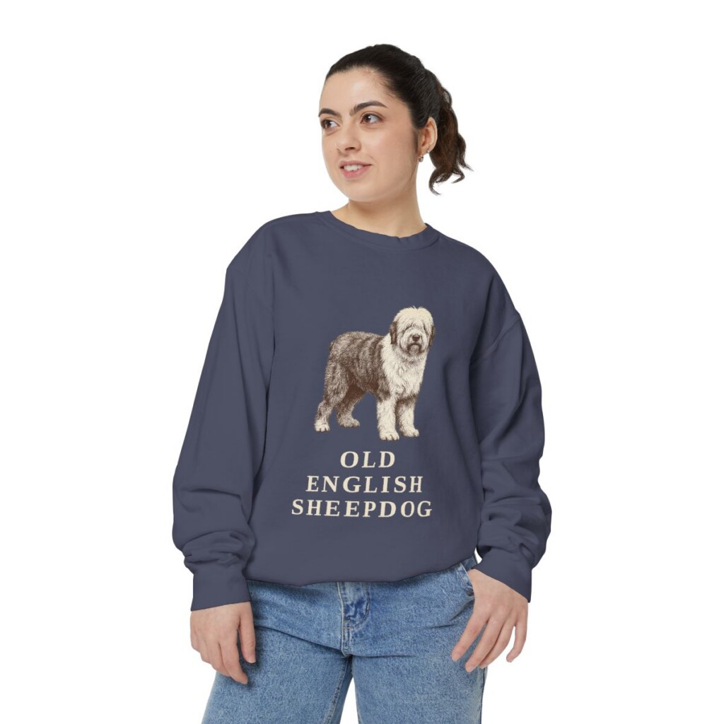 Old English Sheepdog Sweatshirt, Denim, person 2 front