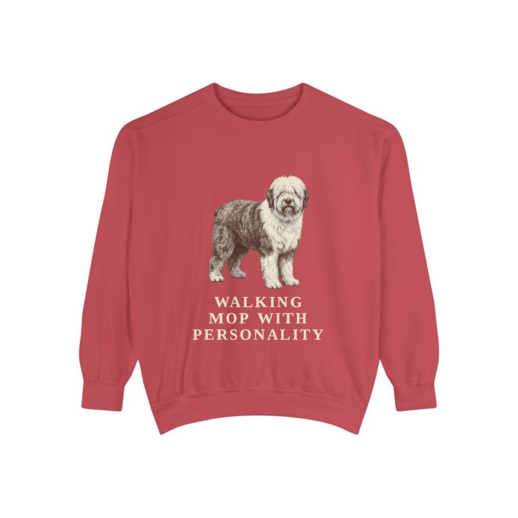 Old English Sheepdog Humor Sweatshirt, Crimson, front view