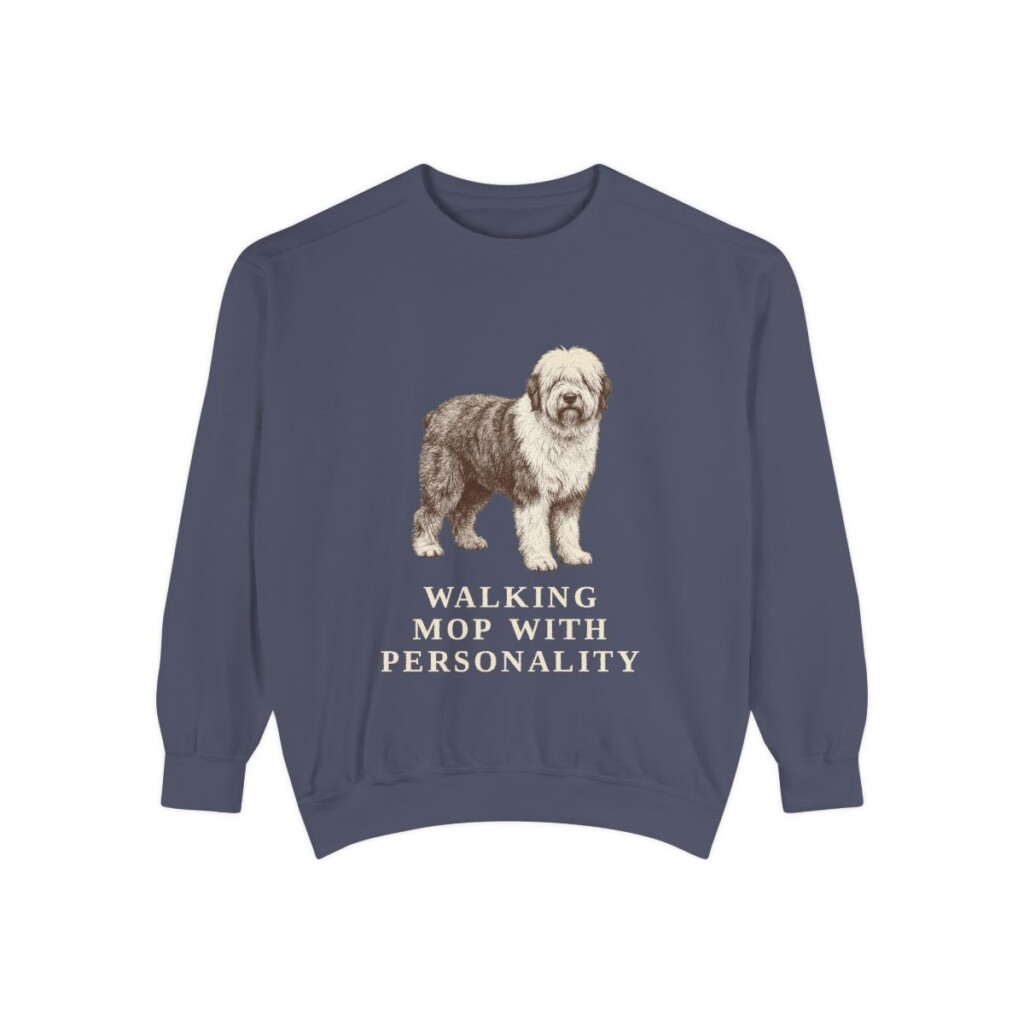 Old English Sheepdog Humor Sweatshirt, Denim, front view