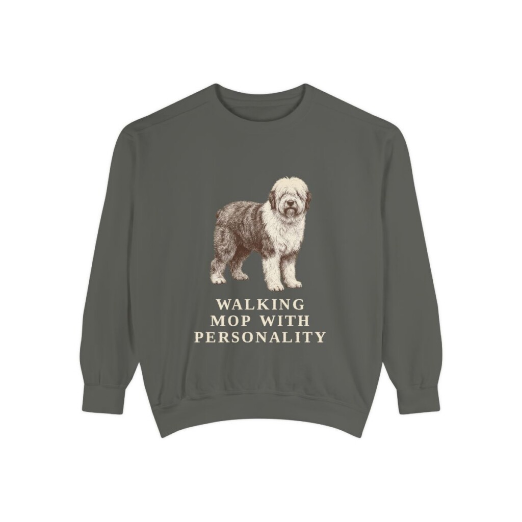 Old English Sheepdog Humor Sweatshirt, Pepper, front view