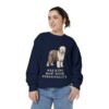 Old English Sheepdog Humor Sweatshirt, True Navy, person 2 front