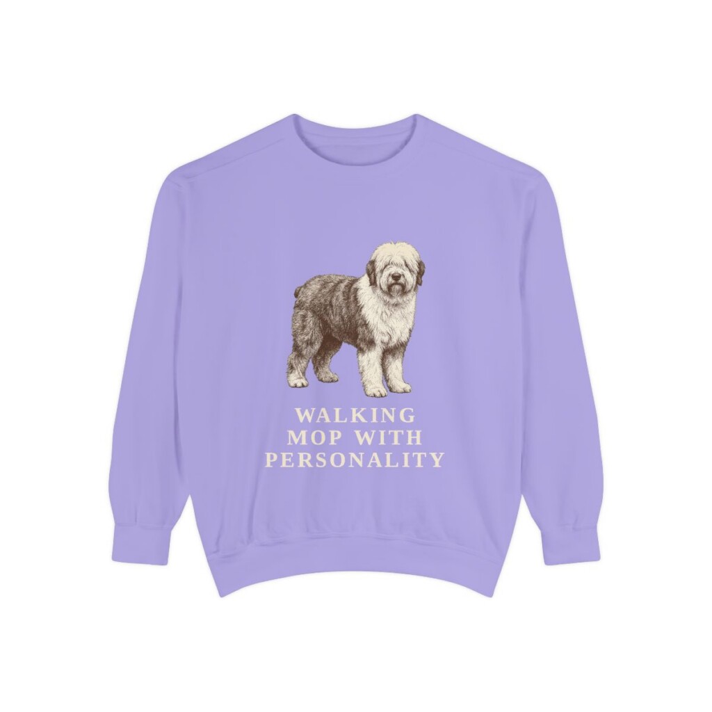 Old English Sheepdog Humor Sweatshirt, Violet, front view