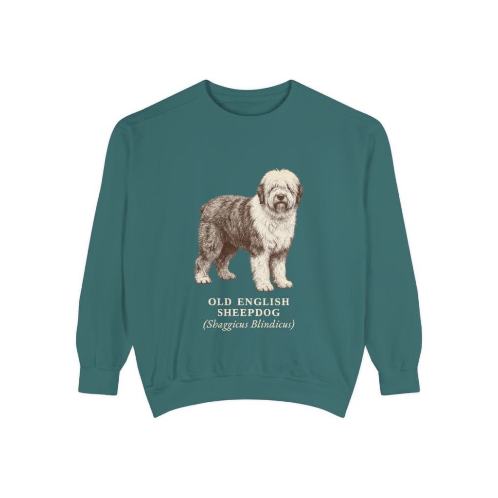 old-english-sheepdog-sweatshirt-latin-blue-spruce Old English Sheepdog Latin Sweatshirt, Blue Spruce, front view