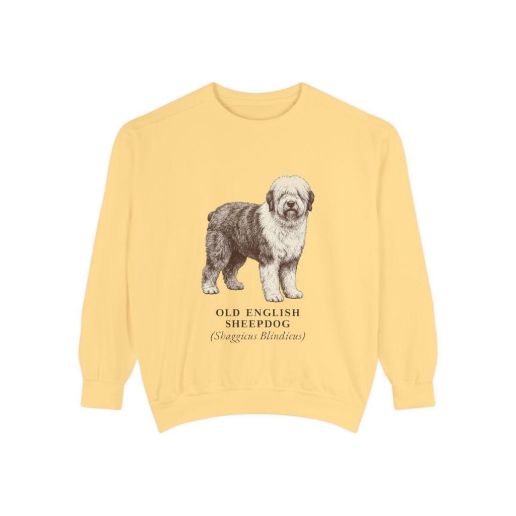 old-english-sheepdog-sweatshirt-latin-butter Old English Sheepdog Latin Sweatshirt, Butter, front view