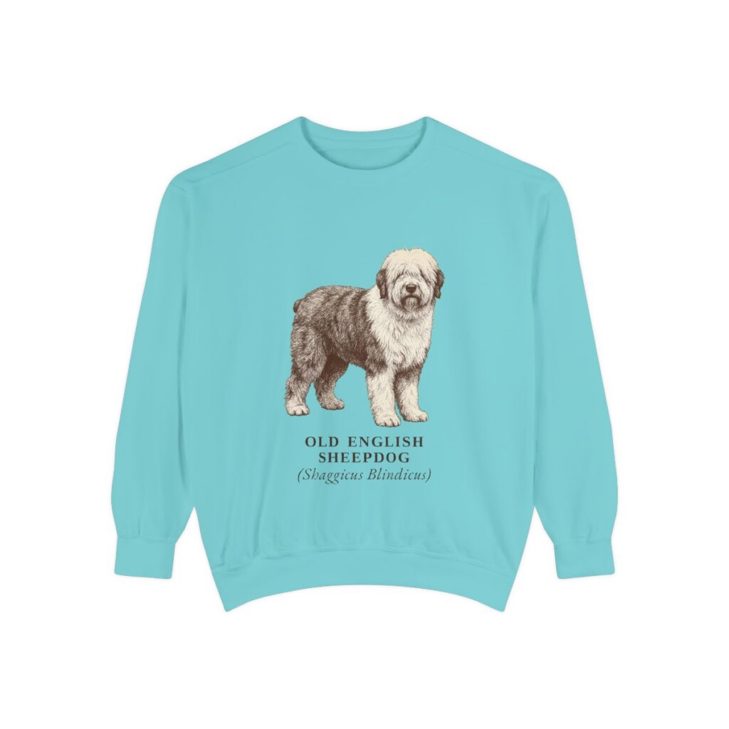 old-english-sheepdog-sweatshirt-latin-chalky-mint Old English Sheepdog Latin Sweatshirt, Chalky Mint, front view