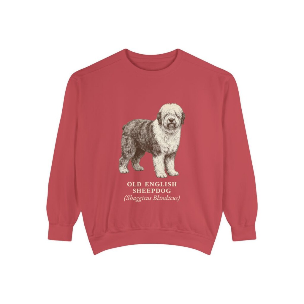 old-english-sheepdog-sweatshirt-latin-crimson Old English Sheepdog Latin Sweatshirt, Crimson, front view