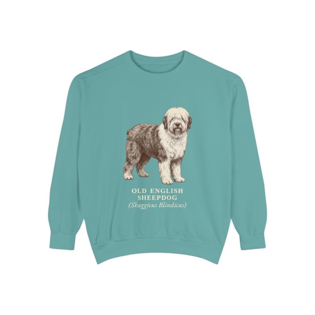 old-english-sheepdog-sweatshirt-latin-seafoam Old English Sheepdog Latin Sweatshirt, Seafoam, front view