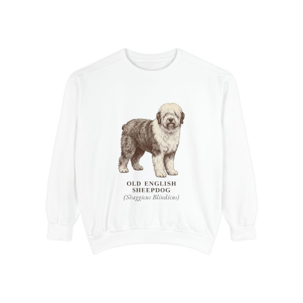 old-english-sheepdog-sweatshirt-latin-white Old English Sheepdog Latin Sweatshirt, White, front view