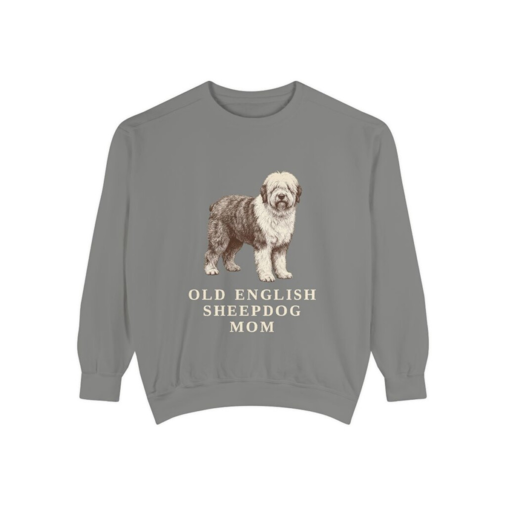 old-english-sheepdog-sweatshirt-mom-grey Old English Sheepdog Mom Sweatshirt, Grey, front view
