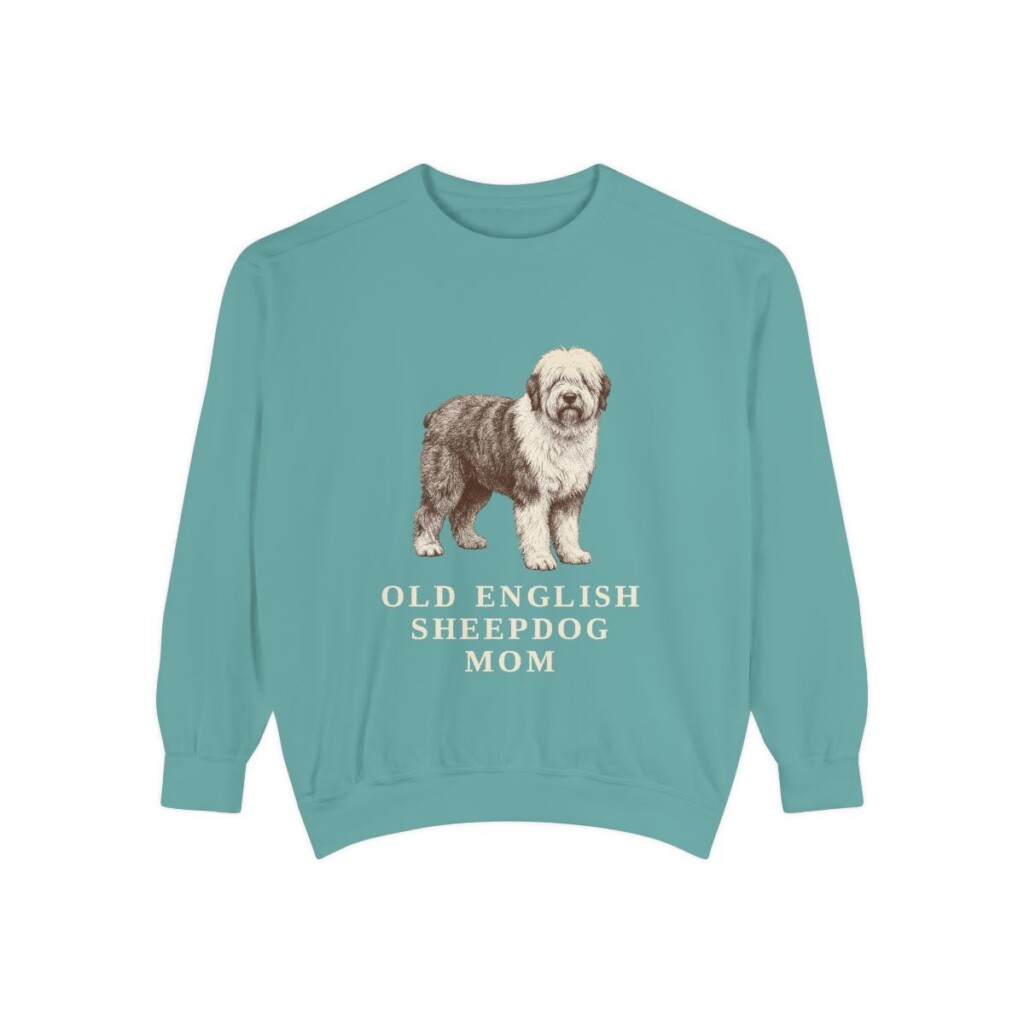 old-english-sheepdog-sweatshirt-mom-seafoam Old English Sheepdog Mom Sweatshirt, Seafoam, front view