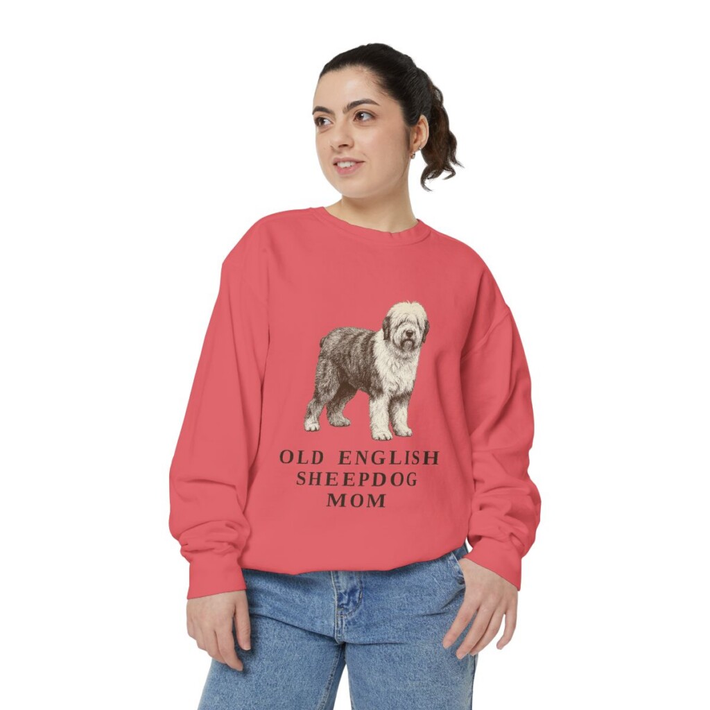 old-english-sheepdog-sweatshirt-mom-watermelon-person-2-front Old English Sheepdog Mom Sweatshirt, Watermelon, person 2 front