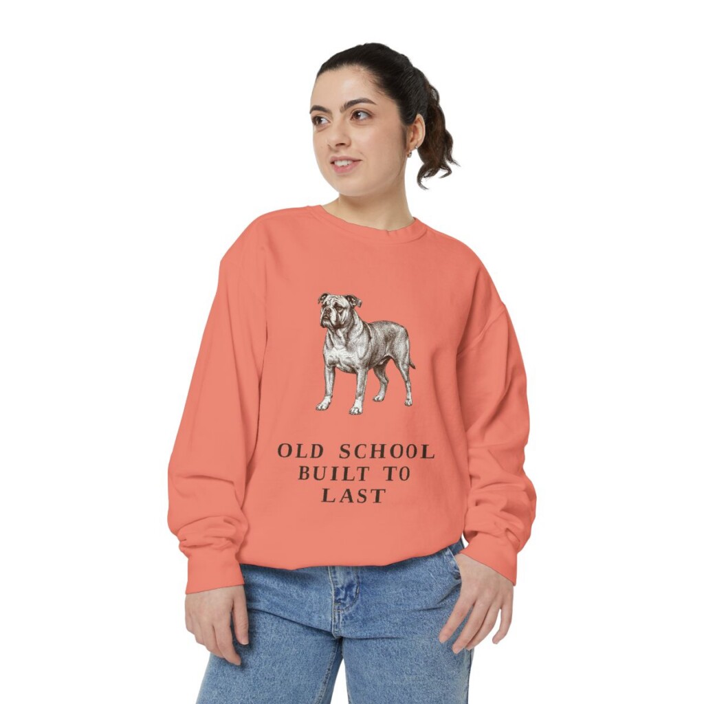 Olde English Bulldogge Humor Sweatshirt, Terracotta, person 2 front