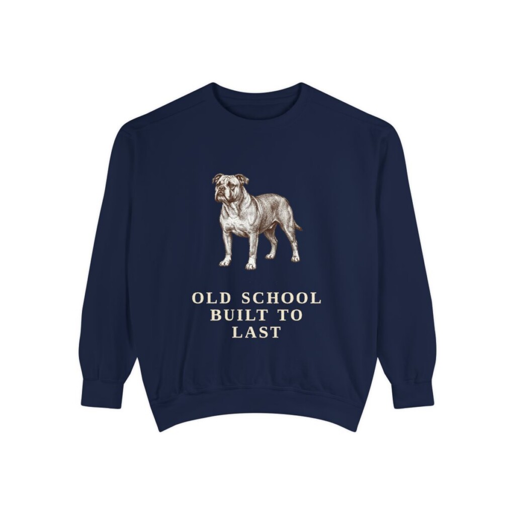 Olde English Bulldogge Humor Sweatshirt, True Navy, front view