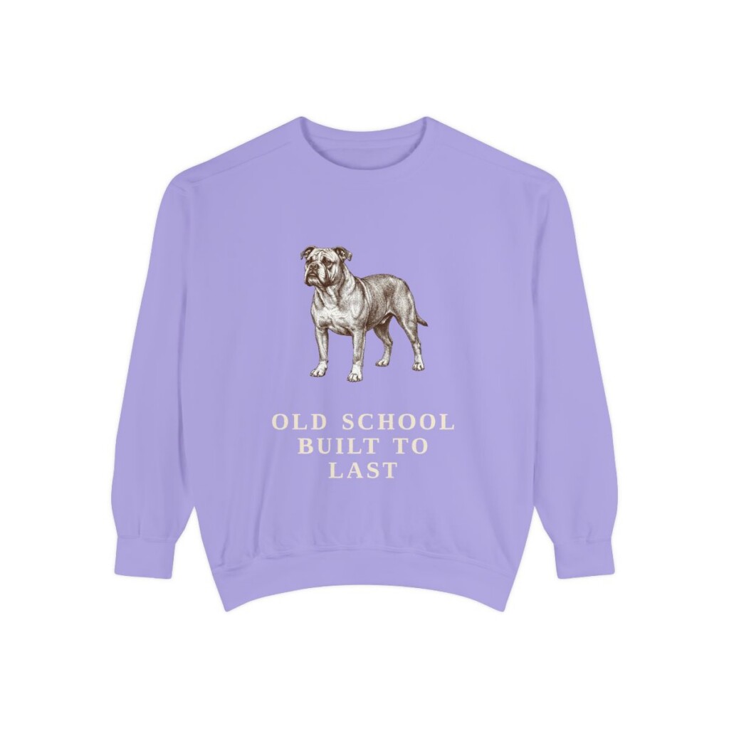 Olde English Bulldogge Humor Sweatshirt, Violet, front view