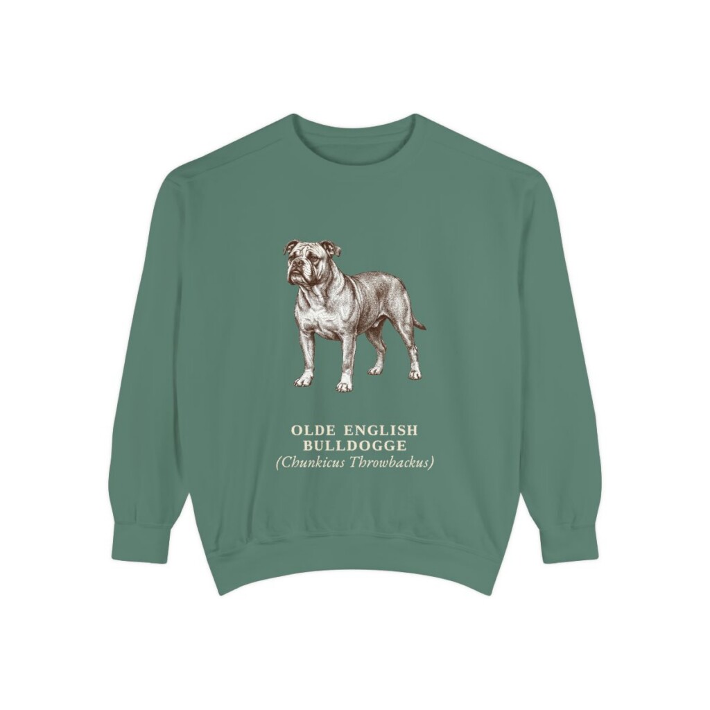 olde-english-bulldogge-sweatshirt-latin-light-green Olde English Bulldogge Latin Sweatshirt, Light Green, front view