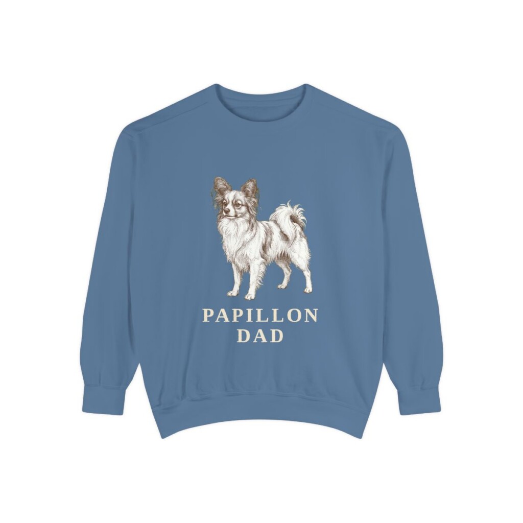 Papillon Dad Sweatshirt, Blue Jean, front view