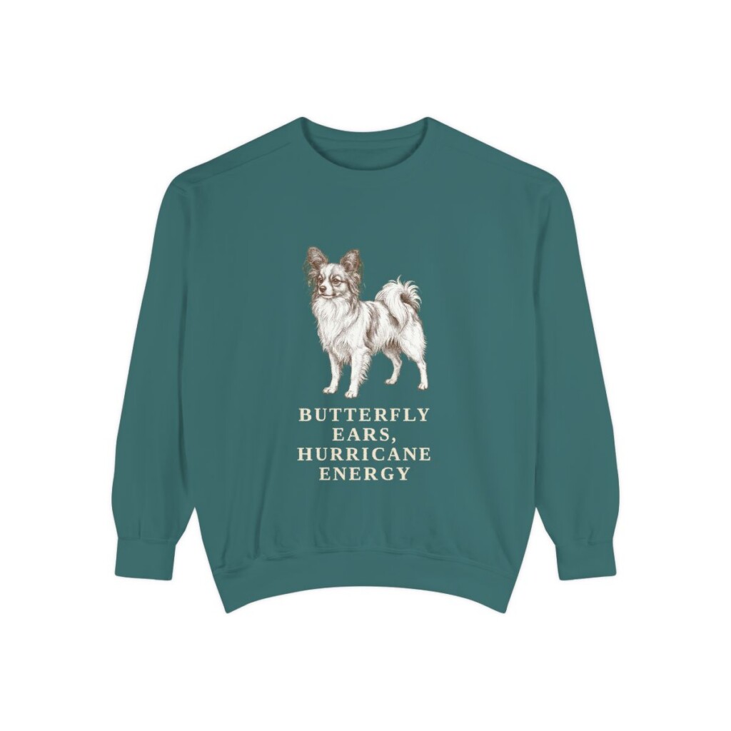 Papillon Humor Sweatshirt, Blue Spruce, front view