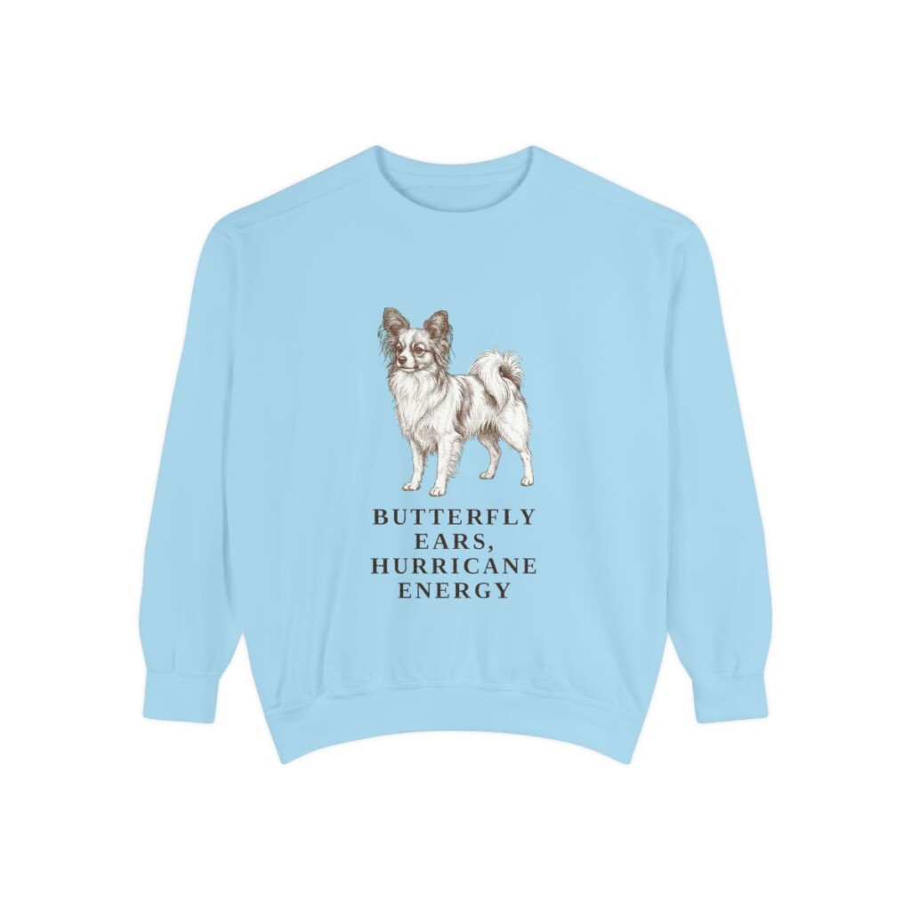 Papillon Humor Sweatshirt, Chambray, front view