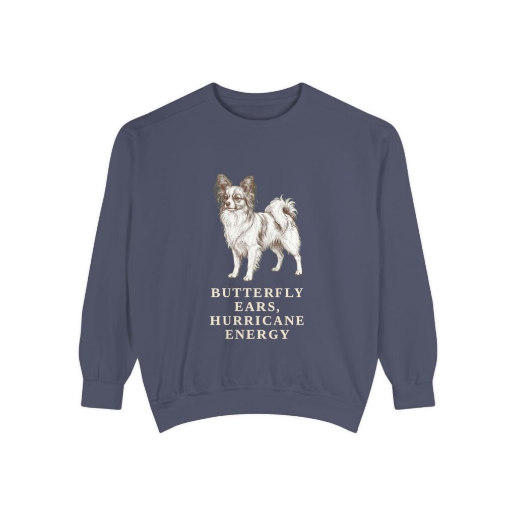 Papillon Humor Sweatshirt, Denim, front view