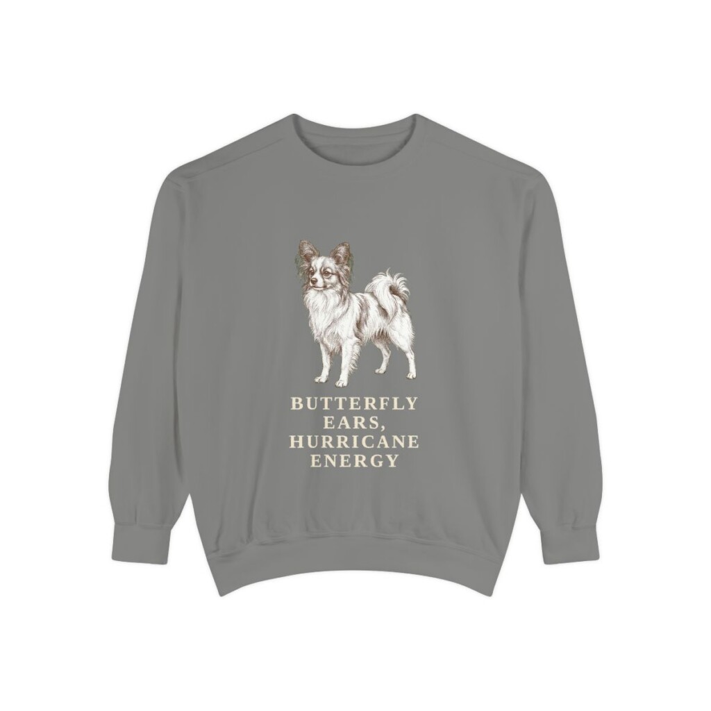 Papillon Humor Sweatshirt, Grey, front view