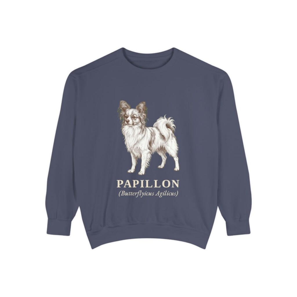 Papillon Latin Sweatshirt, Denim, front view