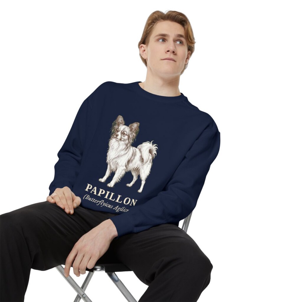 Papillon Latin Sweatshirt, True Navy, person 1 context