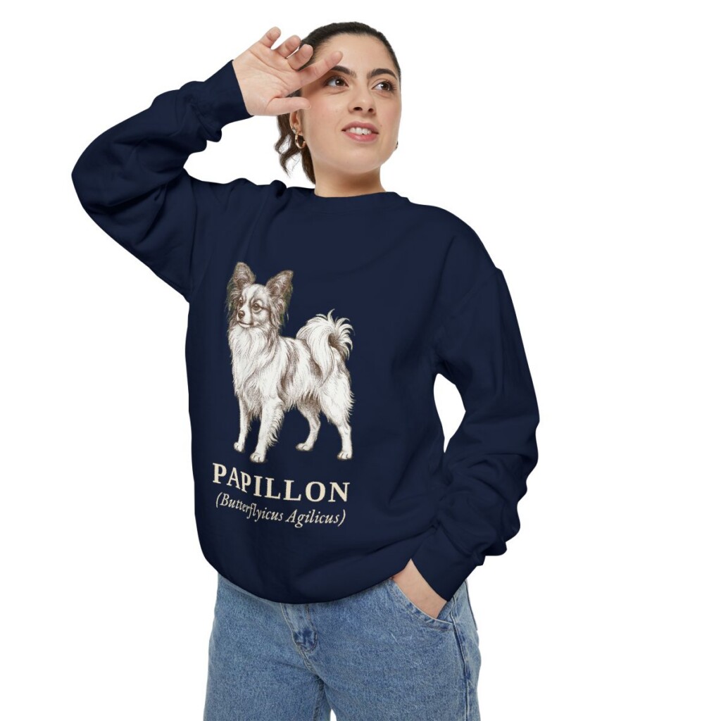 Papillon Latin Sweatshirt, True Navy, person 2 context