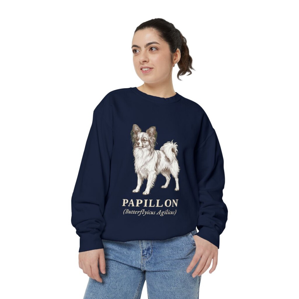 Papillon Latin Sweatshirt, True Navy, person 2 front