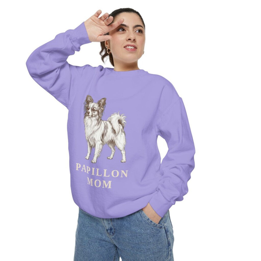 Papillon Mom Sweatshirt, Violet, person 2 context