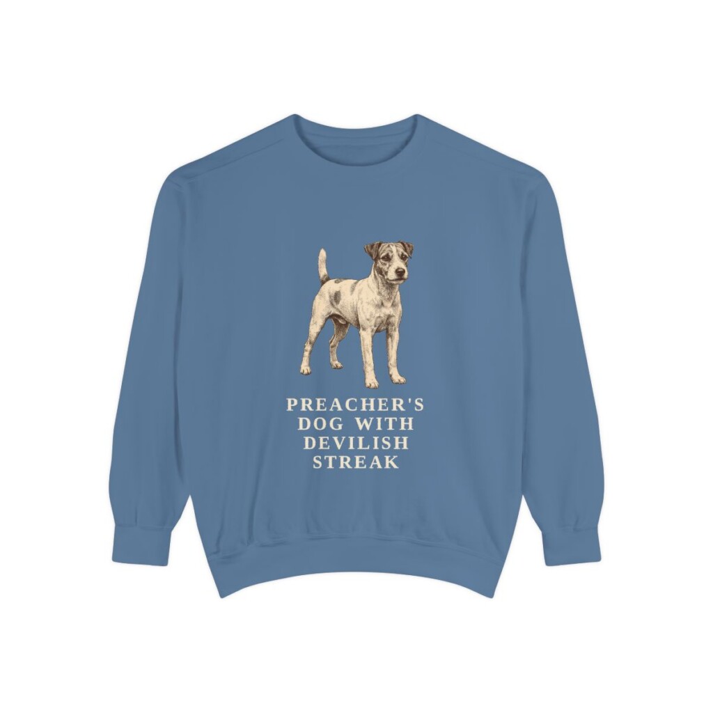 Parson Russell Terrier Humor Sweatshirt, Blue Jean, front view