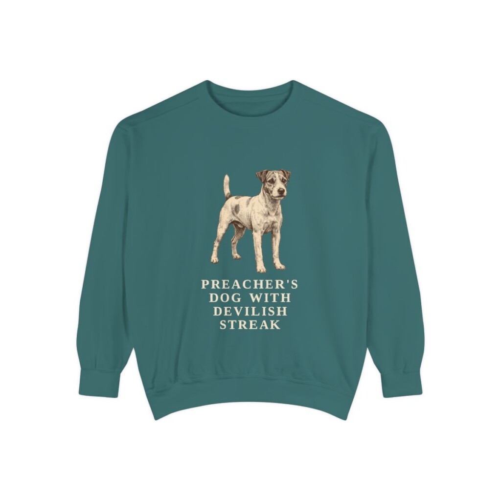 Parson Russell Terrier Humor Sweatshirt, Blue Spruce, front view