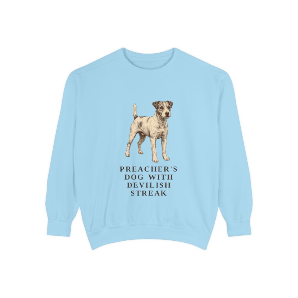 Parson Russell Terrier Humor Sweatshirt, Chambray, front view