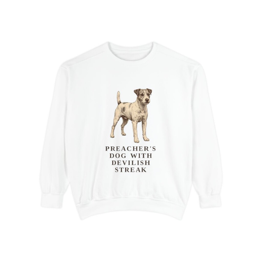 Parson Russell Terrier Humor Sweatshirt, White, front view