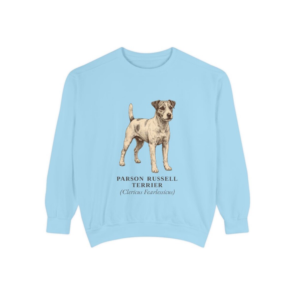 parson-russell-terrier-sweatshirt-latin-chambray Parson Russell Terrier Latin Sweatshirt, Chambray, front view