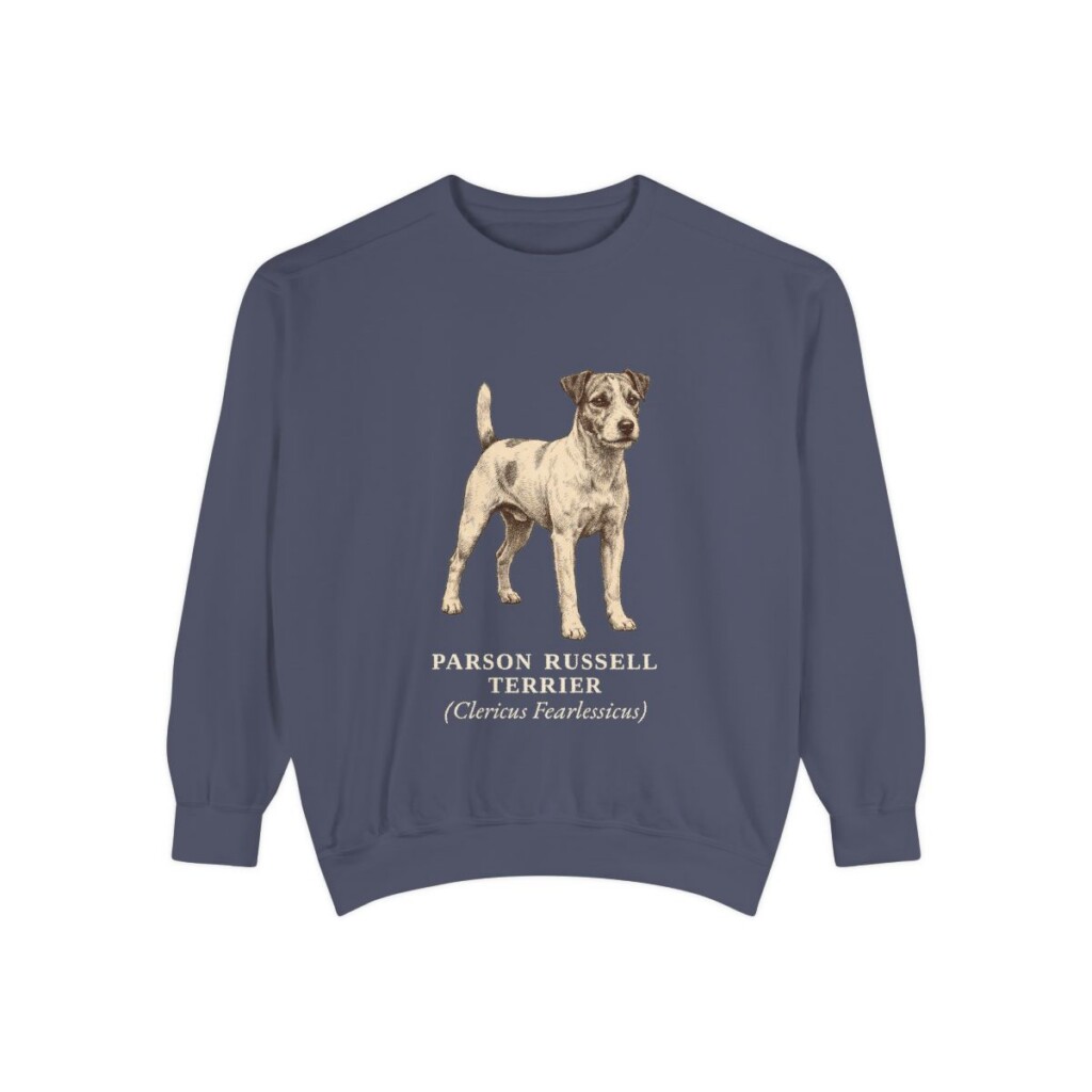 parson-russell-terrier-sweatshirt-latin-denim Parson Russell Terrier Latin Sweatshirt, Denim, front view