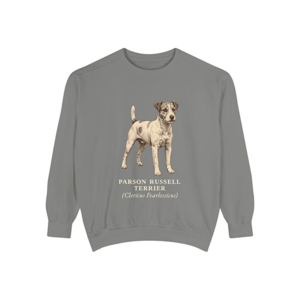 parson-russell-terrier-sweatshirt-latin-grey Parson Russell Terrier Latin Sweatshirt, Grey, front view