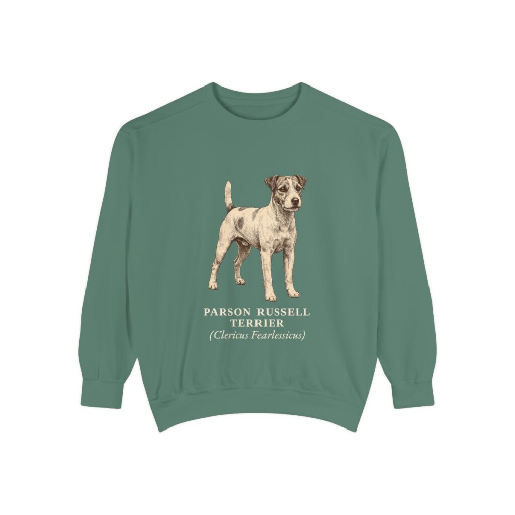 parson-russell-terrier-sweatshirt-latin-light-green Parson Russell Terrier Latin Sweatshirt, Light Green, front view