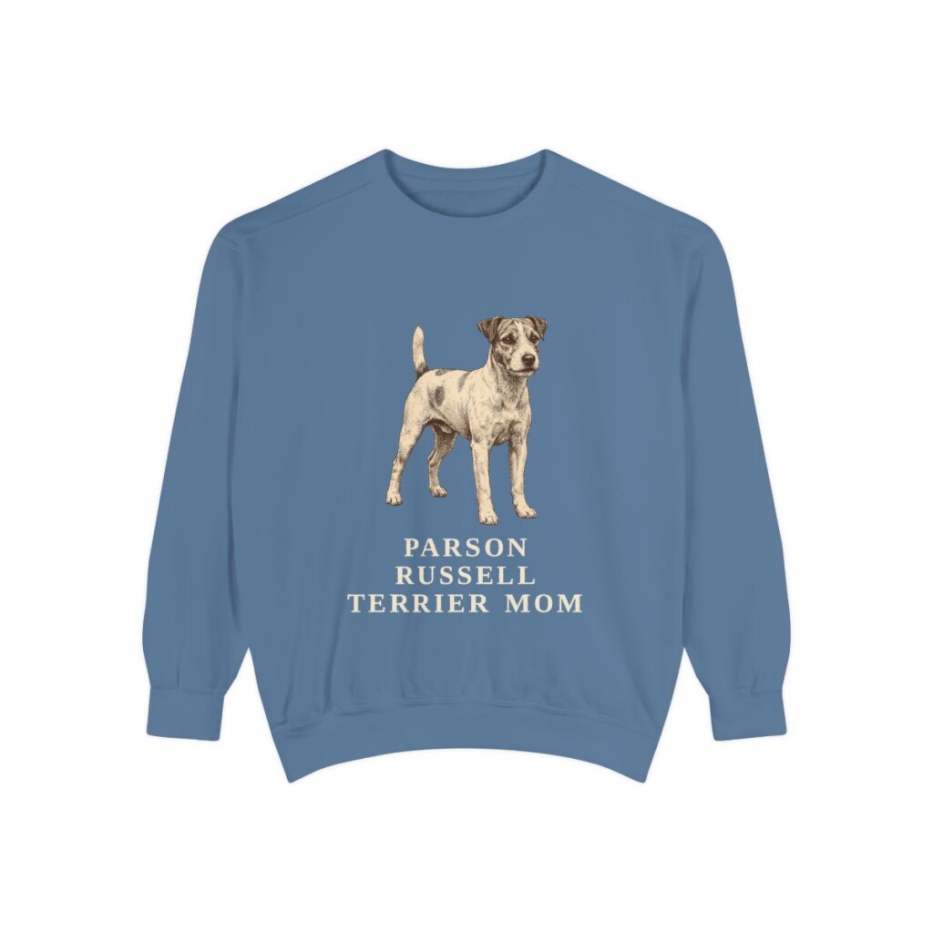 Parson Russell Terrier Mom Sweatshirt, Blue Jean, front view
