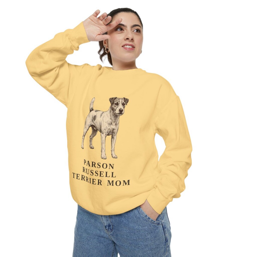 Parson Russell Terrier Mom Sweatshirt, Butter, person 2 context
