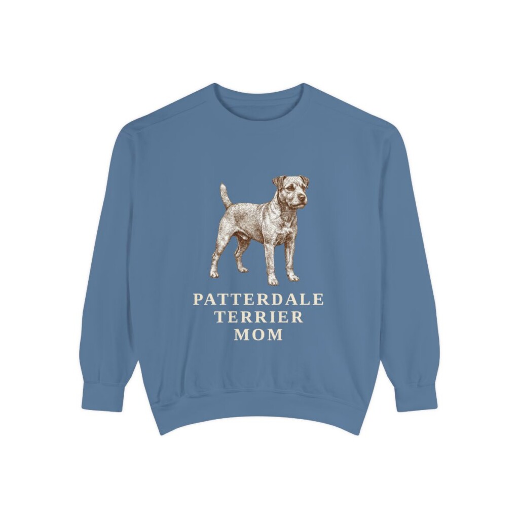 Patterdale Terrier Mom Sweatshirt, Blue Jean, front view