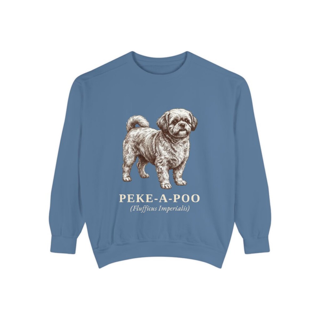 peke-a-poo-sweatshirt-latin-blue-jean Peke-A-Poo Latin Sweatshirt, Blue Jean, front view
