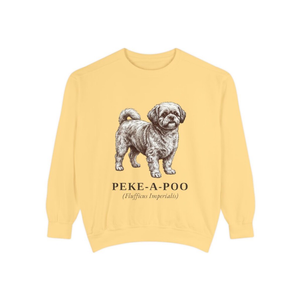 peke-a-poo-sweatshirt-latin-butter Peke-A-Poo Latin Sweatshirt, Butter, front view