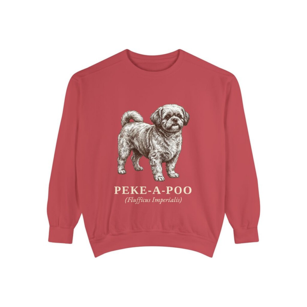 peke-a-poo-sweatshirt-latin-crimson Peke-A-Poo Latin Sweatshirt, Crimson, front view