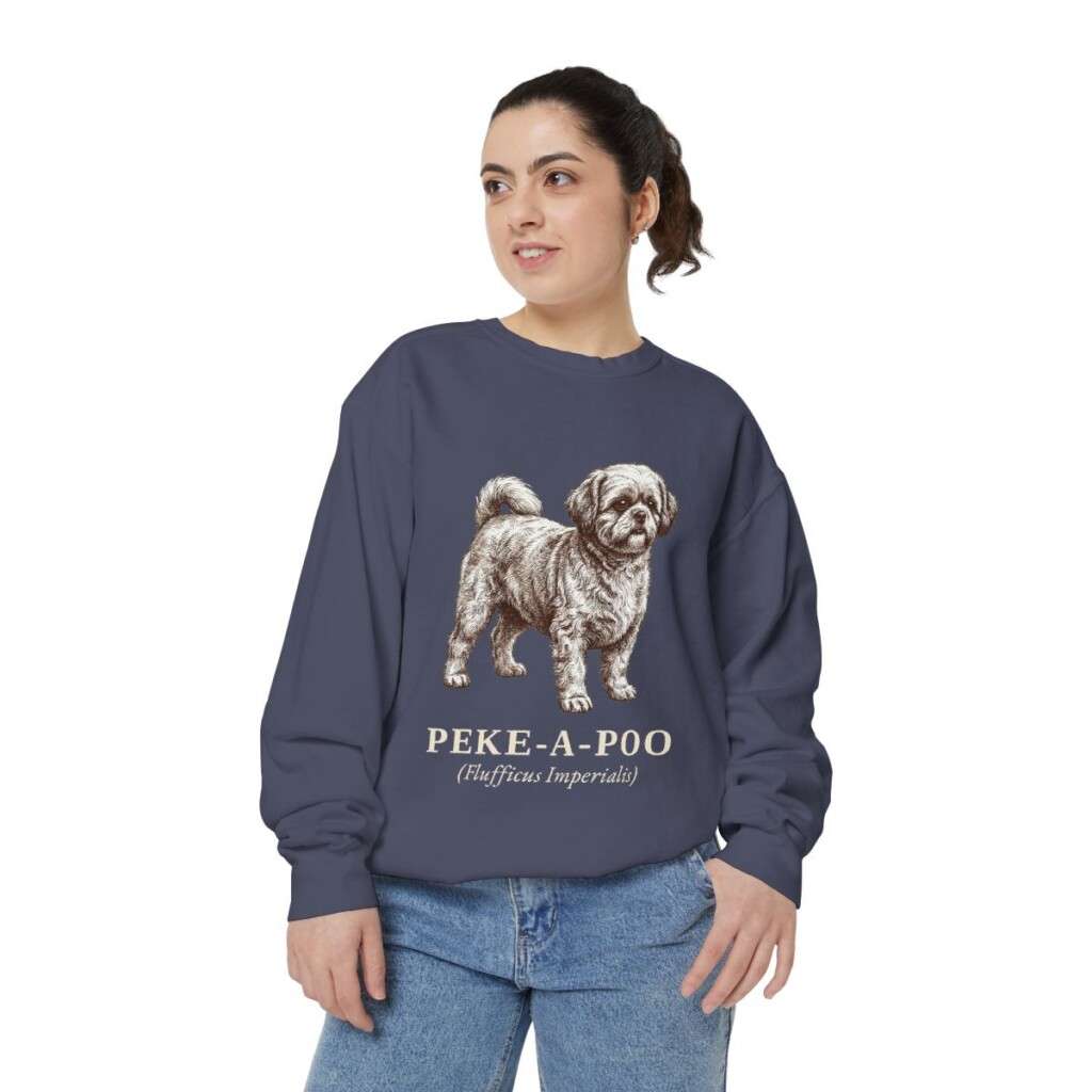 peke-a-poo-sweatshirt-latin-denim-person-2-front Peke-A-Poo Latin Sweatshirt, Denim, person 2 front
